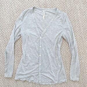 Anthropologie Sheer Button-Front Top – XXS – Gray – Lettuce Hem